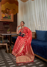 Red two tone meenakari handloom weaving organza | organza saree | bollywood saree | pooja saree | festive saree